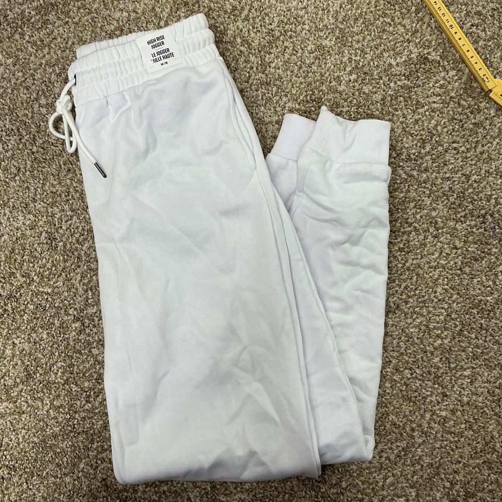 Womens White Jogger Sweatpants with Drawstring Waist
